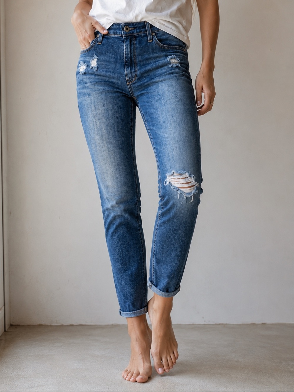 AG Stevie High Rise Straight Leg Jeans Distressed Ankle Medium Wash Size 28